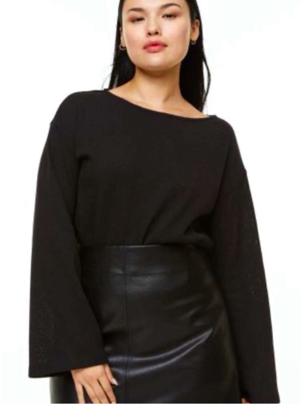 H&M Black Cropped Boat Neck Lagenlook Bell Sleeve Sweater M/L